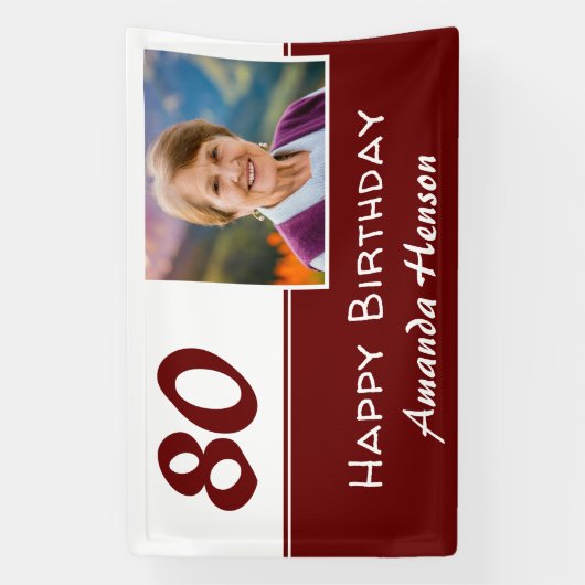 赤80thバースデーパーティー写真の背景 横断幕 (縦)