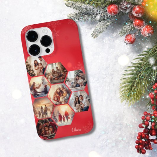 赤9フォトコラージュモダン名パーソナライズされた前 Case-Mate iPhoneケース