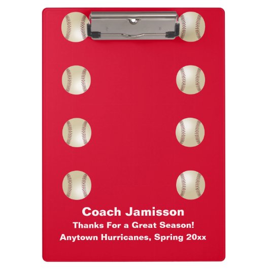 赤、ありがとう野球チームのコーチ、名前。 クリップボード (正面)