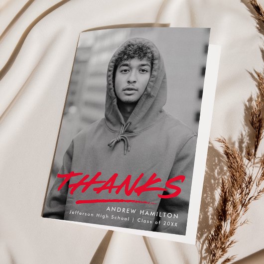 赤(な)破モダン線写真卒業 サンキューカード