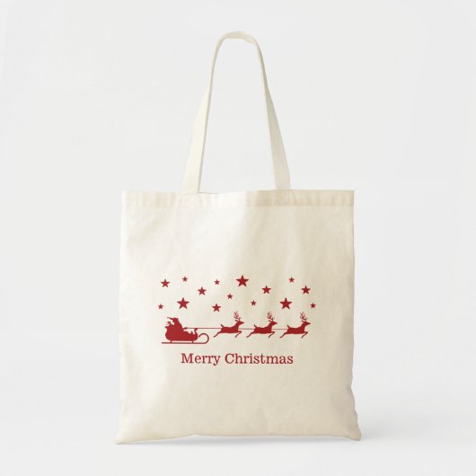 赤（またはお好きな色）のサンタのそりとメリークリスマス トートバッグ (正面)