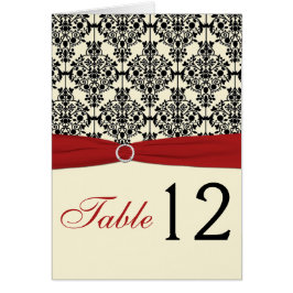 赤、アイボリー、および黒のダマスクのテーブル番号カード