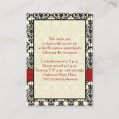 赤、アイボリー、および黒のダマスク披露宴カード エンクロージャーカード (裏面)