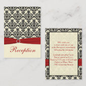 赤、アイボリー、および黒のダマスク披露宴カード エンクロージャーカード (正面/裏面)