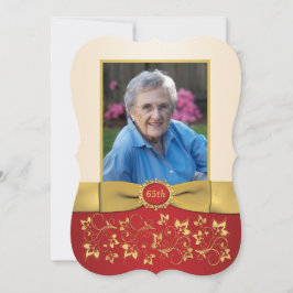 赤、アイボリー、金ゴールド65thフォト誕生日招待状2 招待状