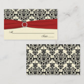 赤、アイボリー、黒のダマスクのプレイスカード プレイスカード (正面/裏面)