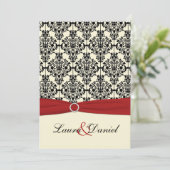 赤、アイボリー、黒のダマスクウェディング招待状 招待状 (スタンド正面)