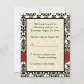 赤、アイボリー、黒のDamask RSVPカード (裏面)