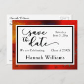 赤、アート卒業式ユニーク日付の保存 案内ポストカード (正面/裏面)