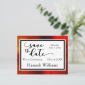 赤、アート卒業式ユニーク日付の保存 案内ポストカード (スタンド正面)