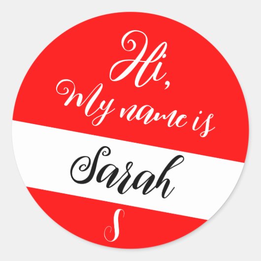 赤(イニシャルレター&名前)こんにちは、私の名前 ラウンドシール (正面)