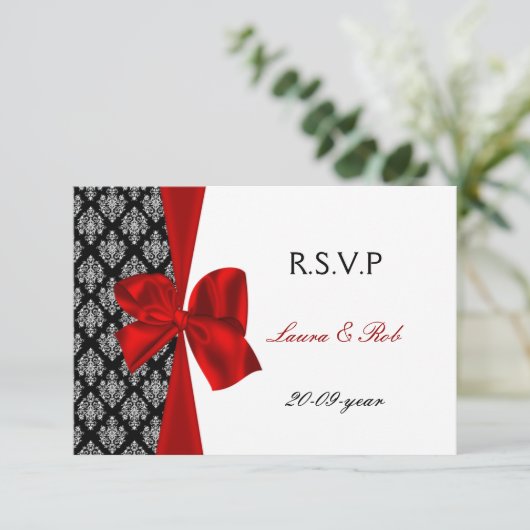 赤、ウェディングrsvpカード標準3.5 x 5 出欠カード (スタンド正面)