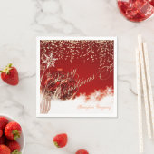 赤、エレガントクリスマスボール、金ゴールド紙吹雪 スタンダードカクテルナプキン (インサイチュ)