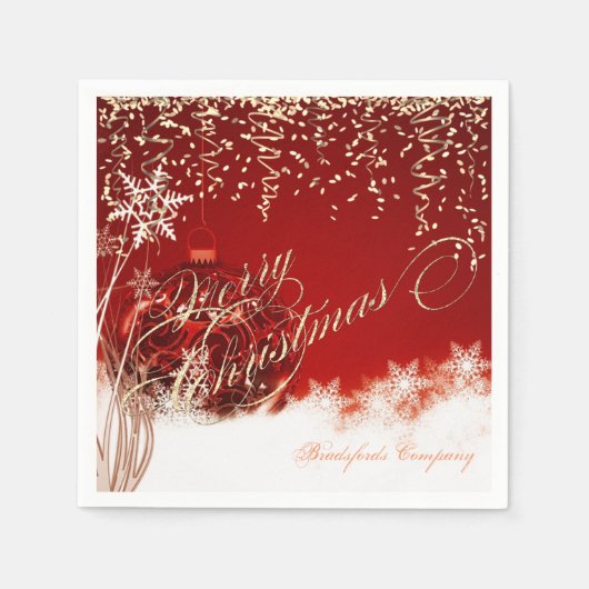 赤、エレガントクリスマスボール、金ゴールド紙吹雪 スタンダードカクテルナプキン (正面)