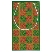 赤、エレガント緑、およびゴルド編集可能 スモールペーパーバッグ (裏面)