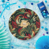 赤、エレガント緑、および金ゴールド抽象芸術ペイズリー離れの ペーパープレート (パーティー)