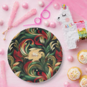 赤、エレガント緑、および金ゴールド抽象芸術ペイズリー離れの ペーパープレート (パーティー)