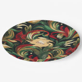 赤、エレガント緑、および金ゴールド抽象芸術ペイズリー離れの ペーパープレート (アングル)