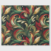 赤、エレガント緑、および金ゴールド抽象芸術ペイズリー離れの ラッピングペーパー (フラット)