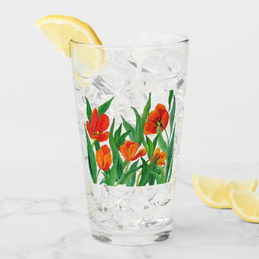 赤/オレンジのチューリップ タンブラーグラス (アイス正面)