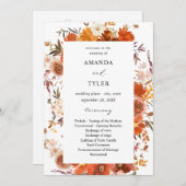 赤・オレンジフローラ結婚式プログラム 招待状 (正面/裏面)