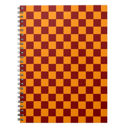 赤+オレンジ色チェック市松模様にボードパターン ノートブック (正面)