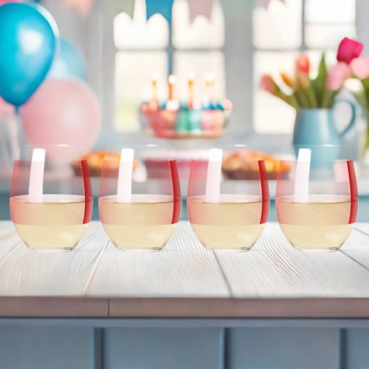 赤、オレンジ、およびピンクのブラシストロークがブレンドされる ステムなしワイングラス (インサイチュ (ベビーシャワー))