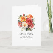 赤、オレンジ、セージのフローラ結婚の写真 サンキューカード (正面)