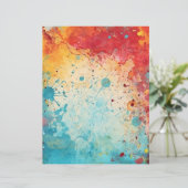 赤、オレンジ、ティール（緑がかった色）水の色のスプラッシュのジャーナルページ (スタンド正面)