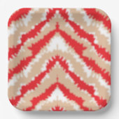 赤、オレンジ、ピンクのテクスチャパターンとモチーフ ペーパープレート (正面)