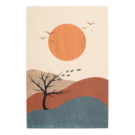 赤、オレンジ、ベージュのカラフル自然 メタルプリント