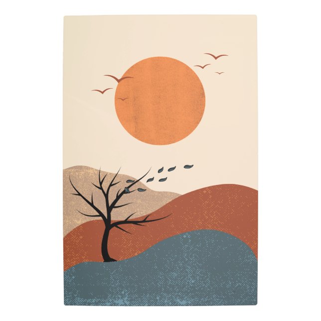 赤、オレンジ、ベージュのカラフル自然 メタルプリント (正面)