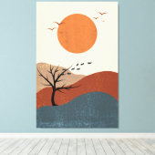 赤、オレンジ、ベージュカラフルイラストレーション壁 キャンバスプリント (インサイチュ (ウッドフロア))