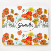 赤 オレンジ ポピー 水彩 花 リボン マウスパッド (正面)