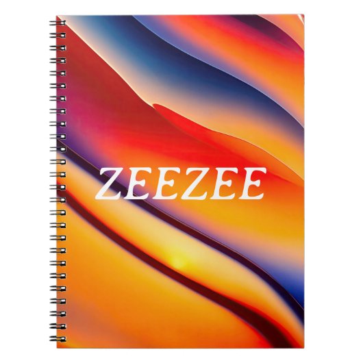 赤、オレンジ、青の波状抽象芸術 ノートブック (正面)