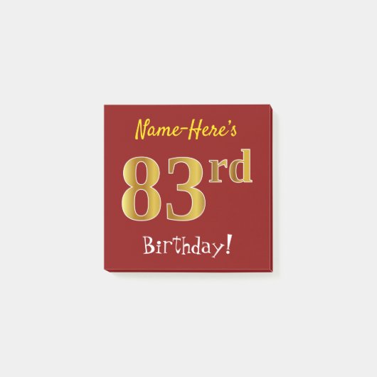 赤+カスタム名の83歳の誕生日 ポストイット (正面)