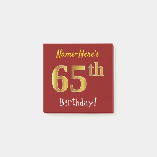 赤+カスタム名入り65歳の誕生日 ポストイット (正面)