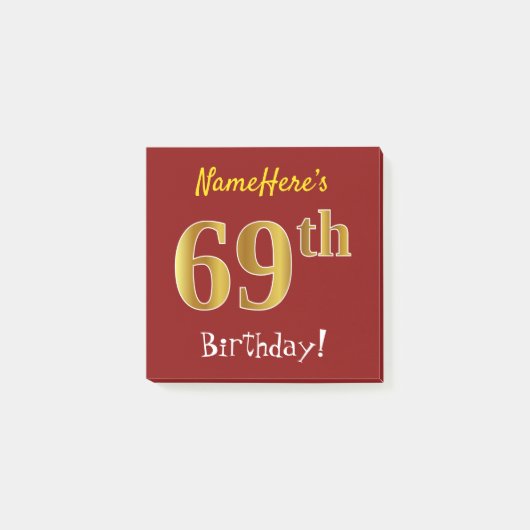 赤+カスタム名+69歳の誕生日 ポストイット (正面)
