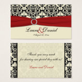 赤、クリーム、黒のダマスクウェディングメッセージカード (正面&裏面)