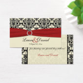 赤、クリーム、黒のダマスクウェディングメッセージカード (デスク)