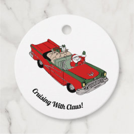 赤/グリーンサンタin車のメッセージカード フェイバータグ