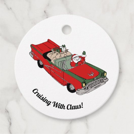 赤/グリーンサンタin車のメッセージカード フェイバータグ (正面)