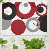 赤、グレー、および黒のドット キッチンタオル (折り畳み)