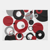 赤、グレー、および黒のドット キッチンタオル (横)