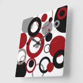 赤、グレー、および黒のドット スクエア壁時計 (傾斜)