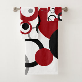 赤、グレー、および黒のドット バスタオルセット