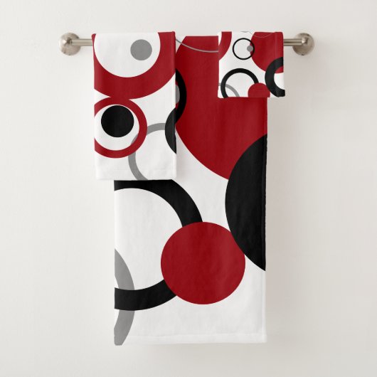 赤、グレー、および黒のドット バスタオルセット (インサイチュ)