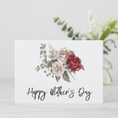 赤 グレー & クリーム ボーホー フラワー ブーケ 母の日 シーズンカード (スタンド正面)