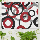 赤、グレー、黒の円 キッチンタオル (折り畳み)