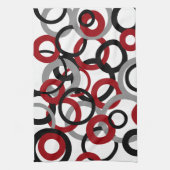 赤、グレー、黒の円 キッチンタオル (縦)